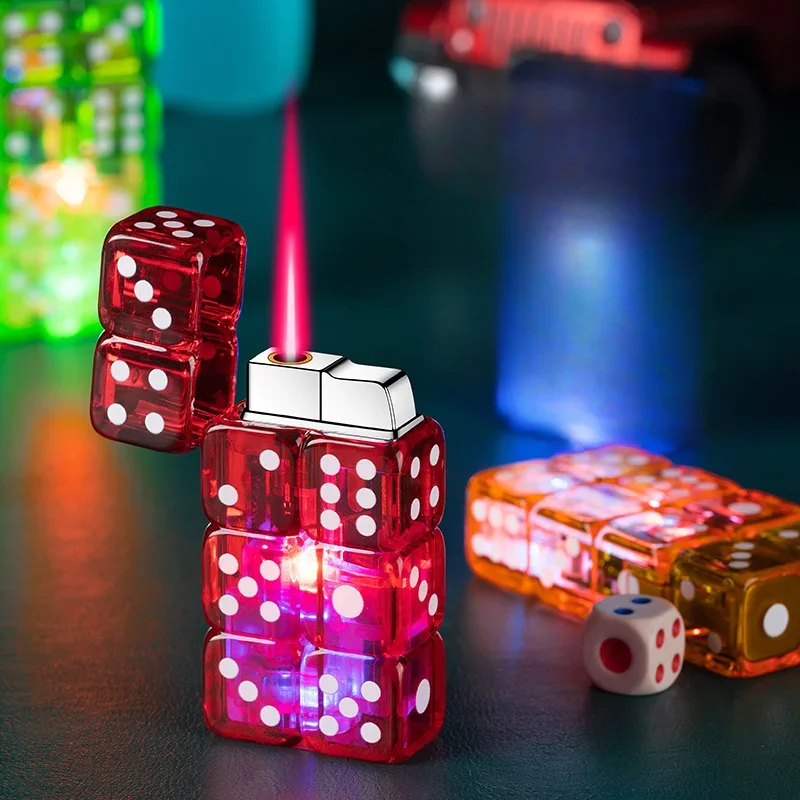 New Double Row Dice Lighter with Light Torch Jet Pink Flame Lighter Transparent Metal Windproof Lighter Gift Smoking Accessories