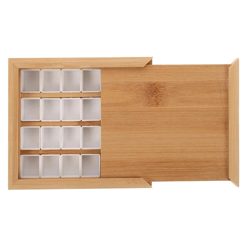 Wooden Watercolor Palette Box With Half Pans Grid Empty Pull-Out Type Oil Drawing Ray Pallets Portable Travel Paint Tray