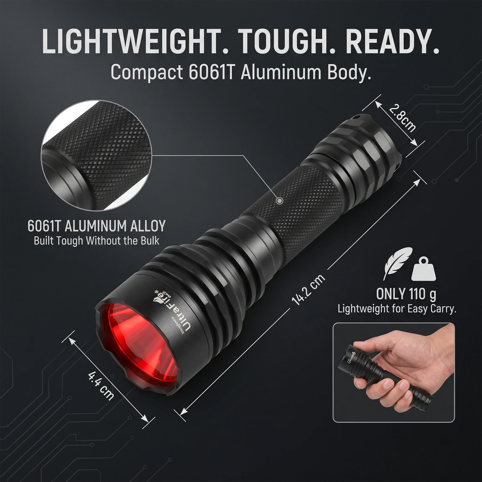 UltraFire C8 적색광 손전등 620nm LED 사냥용 토치 싱글 모드 전술 야간 ... - 4