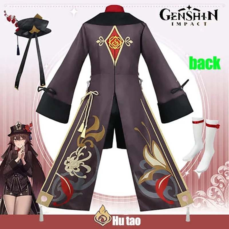 

2025 ♥ Новый костюм для косплея Hutao Genshin Impact, игровая форма, парик, шляпа, оригинальные кольца, платье Hu Tao Rolecos, маска для Хэллоуина ☆ ★