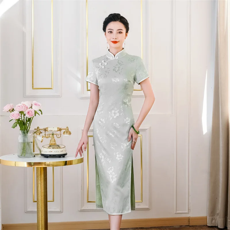 High Quality High-End Real Silk Cheongsam Qipao 2024 New Women's Retro Improved Chinese Style National Dress Graceful