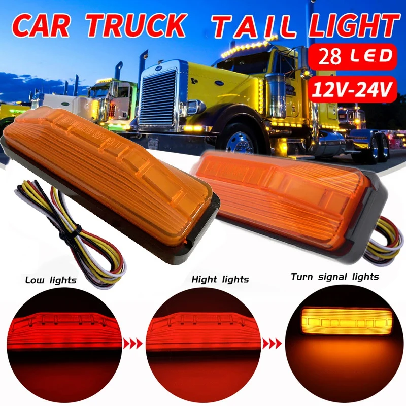 2Pcs 12V-24V 28 LED Truck Side Marker Lights Back Light Two-Color Turn Signal Tractor RV Trailer Lorry Pick-Up Boat Car