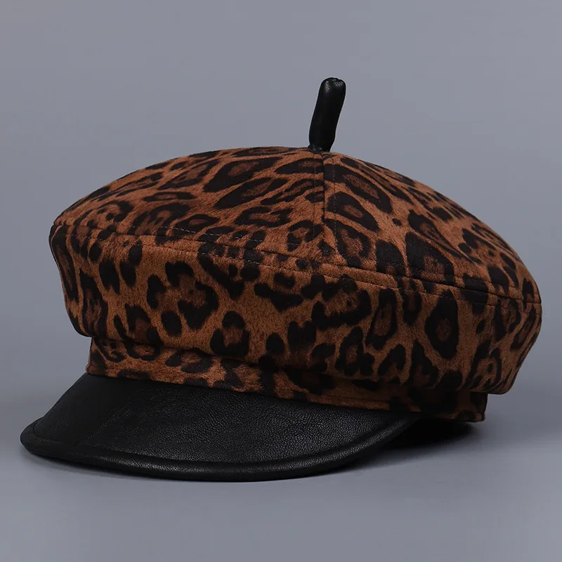 Octagonal Hat Leopard Women Cap Spring Autumn Accessory For Outdoor Holiday Painter