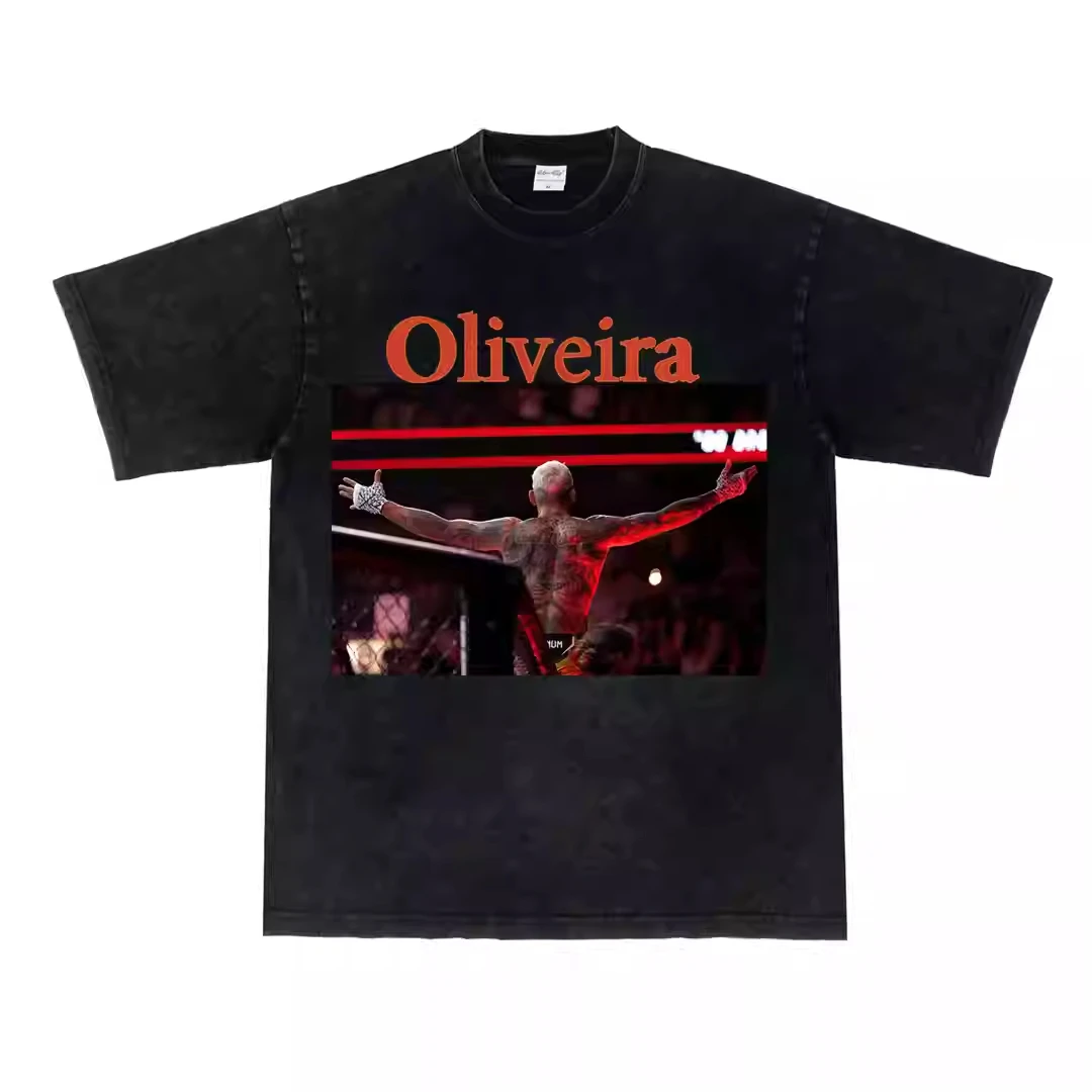

2025 Oliveira's Original UFC Boxing American Heavy Cotton Distressed Street Retro Short-sleeved T-shirt