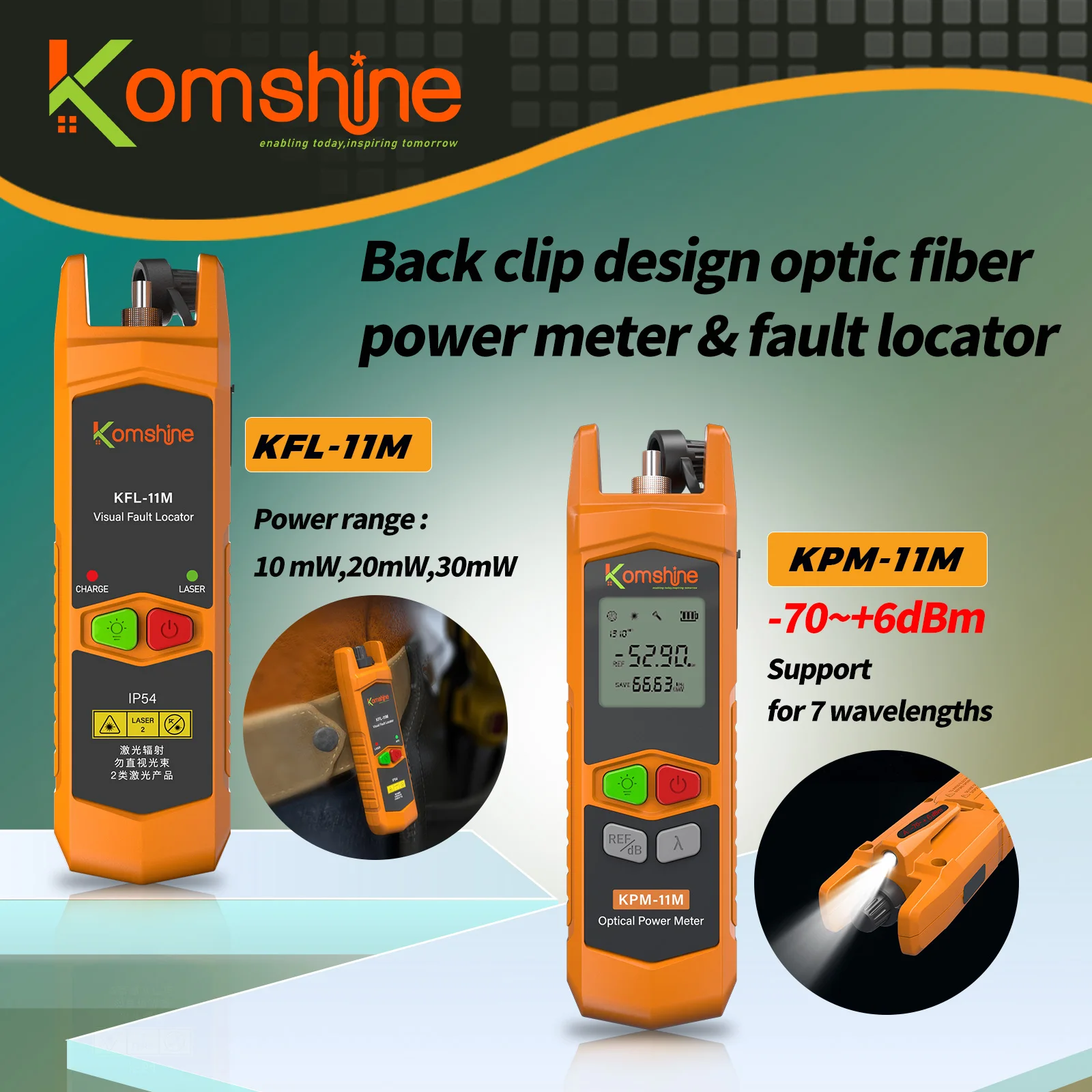 

Komshine Fiber Optic Power Meter KPM-11M -70~+6dB OPM+ 20mw Fiber Visual Fault Locator KFL-11M-20mw VFL with LED