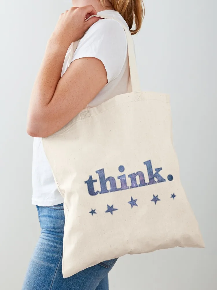 Galaxy stars in the night sky deep blue and violet THINK quote inspiring word zen astronomy HD Tote Bag cloth bag woman