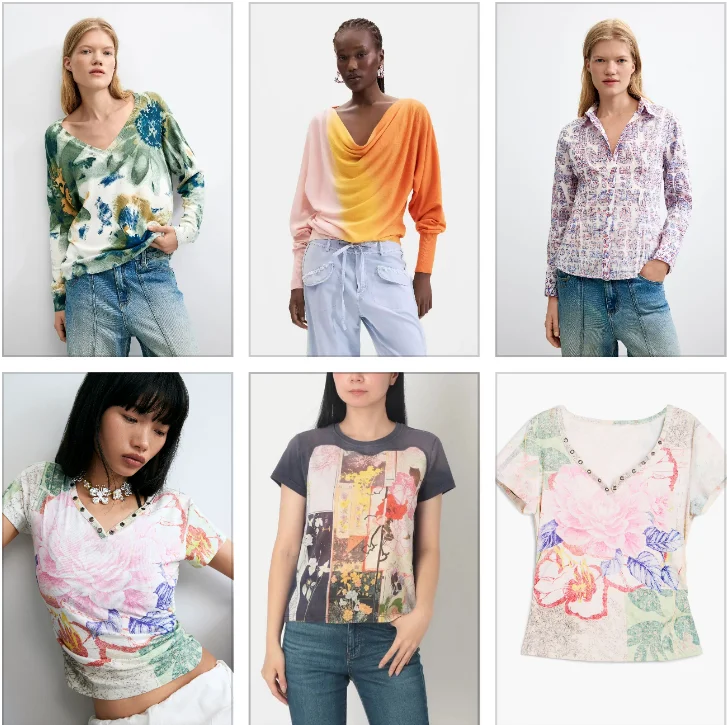 Newly launched Spanish export elastic-fitted, floral-print, fashionable short-sleeved versatile T-shirt for women