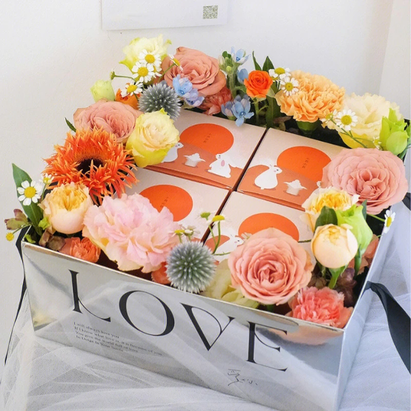 Mirror Silver Magic Folding Tote Box Pvc Clear Love Flower Box Flower Arrangement Hand Carry Bag 4pcs