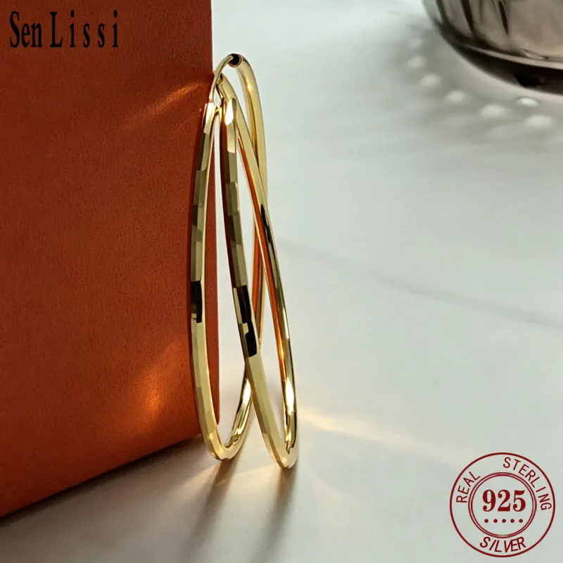 

Senlissi-New 925 Sterling Silver Hoop Earrings For Women 18K Gold Earring Luxury Quality Jewelry 1.8MM Thick 2/2.5/3/4/5/6CM