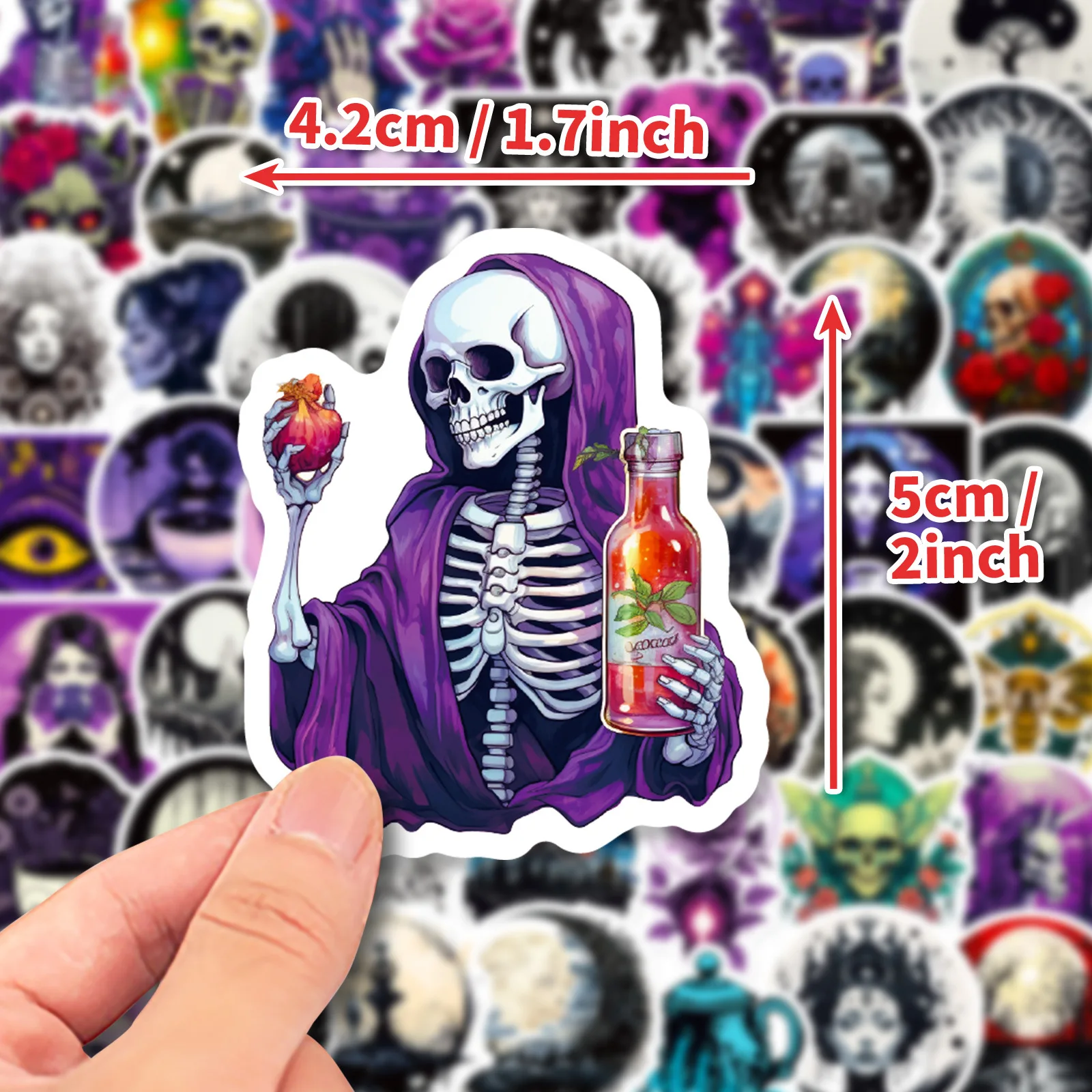 50Pcs Purple Cartoon Gothic Skeleton Witch Series Graffiti Stickers Suitable for Laptop Helmet Desktop Decoration DIY Stickers