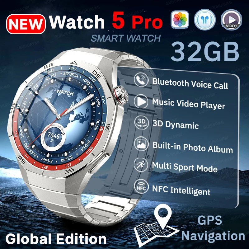 

Модные НОВЫЕ умные часы Watch 5 Proo, глобальная версия, 32 ГБ памяти, GPS-навигация, NFC, воспроизведение музыки, MP4, видео, HD-звонки, водонепроницаемые часы