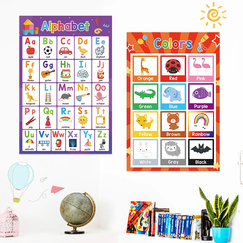 18-Theme Classroom Decor Set – A3 Flash Cards For Kids: ABC, Numbers, Animals, Weather – Kindergarten Learning Supplies
