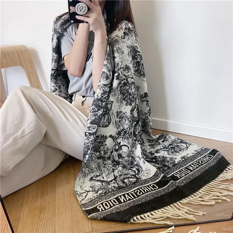 

Blended Cashmere Ink Wash Printing Scarf Fashion Tassel Shawl For Women Winter Warm Scarf Neckerchief