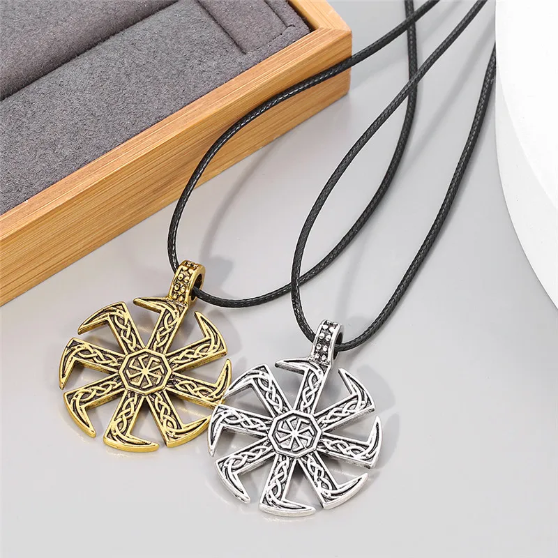 Likegreat Slavic Kolovrat Symbols Necklace for Men Pagan Sun Wheel Talisman Amulet Link Chain Pendants Religious Jewelry