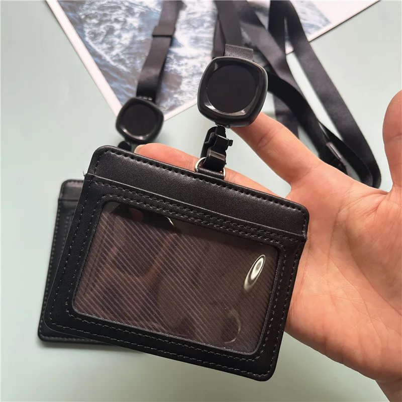 حامل أوراق الاعتماد قابل للسحب، حامل بطاقات من الجلد الطبيعي، قلادة للبطاقات، حبل قابل للتعديل، لوازم حامل بكرة معرف الموظف