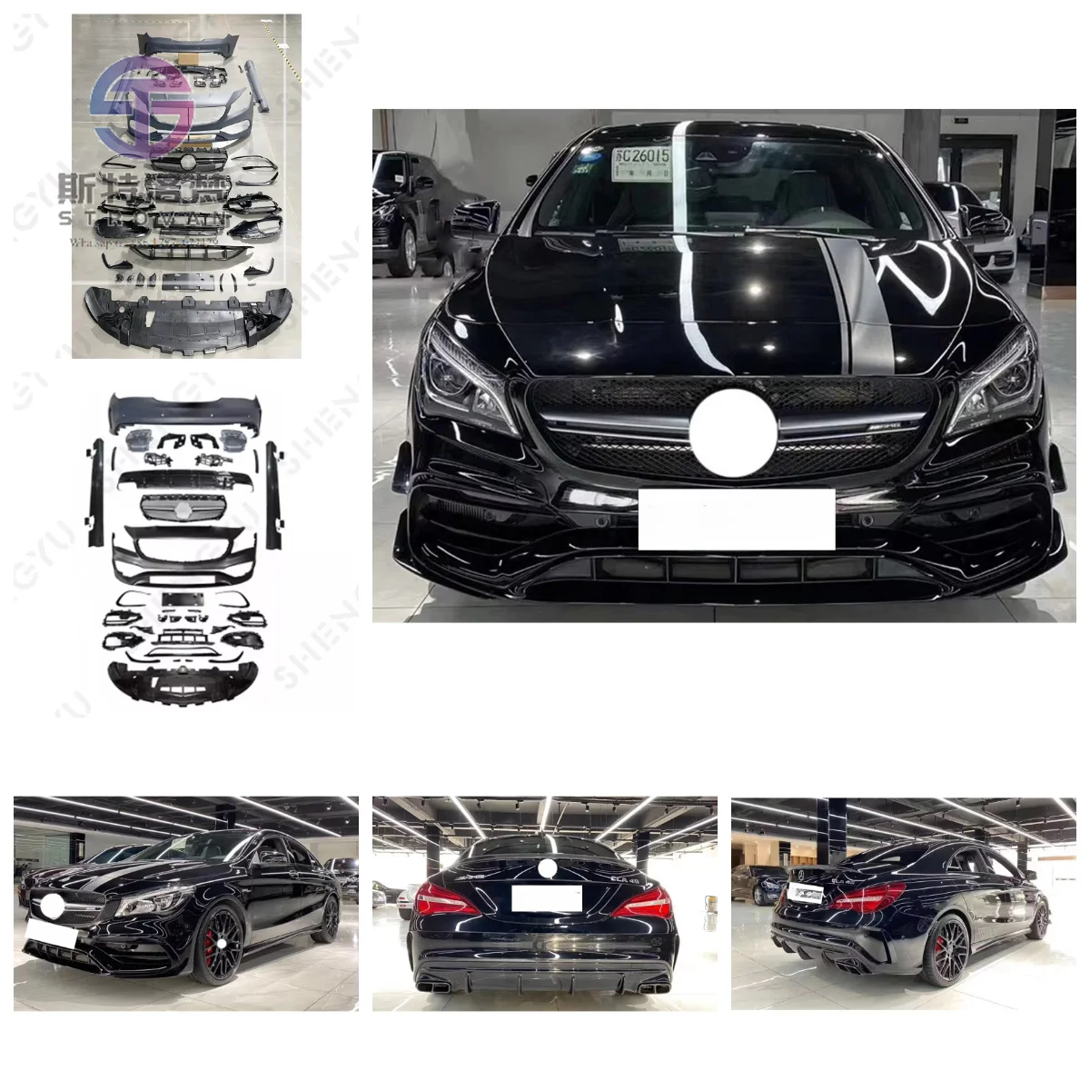 

Suitable for Benz CLA W117 2014-2019 Upgrade to CLA45 AMG Model with Front and Rear Bumper and Grille and Side Skirt