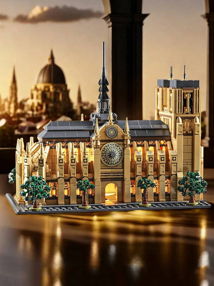 

1575 шт., церковные архитектурные строительные блоки, набор игрушек, сборка, кирпичи, модель со светодиодной подсветкой, украшение для рабочего стола, подарки