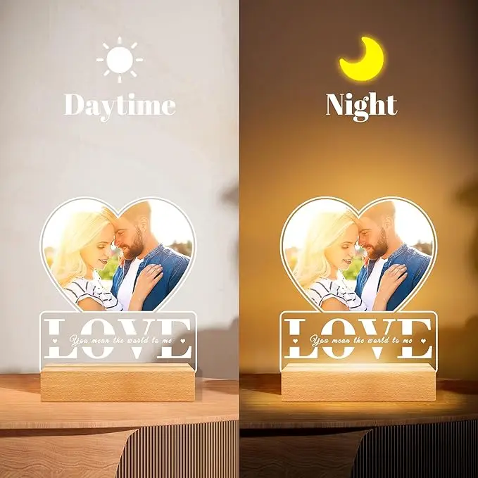 

Confession gift Anniversary Couples Gifts for Women Men 7 Colors Heart Picture Frame Acrylic Plaque with Night Light Christmas