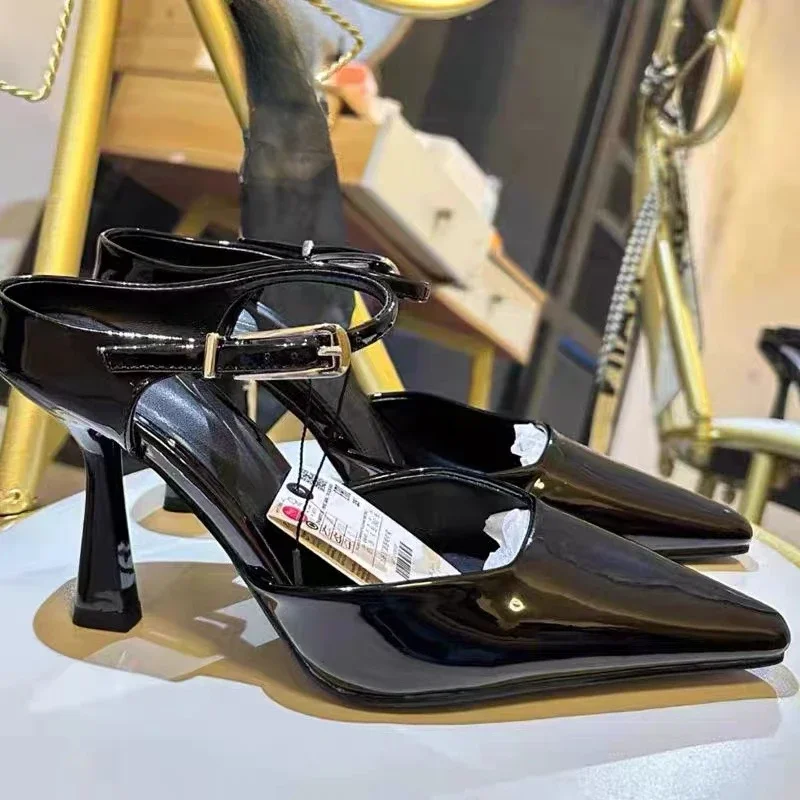 Ankle Strap Woman High Heels Pumps Elegant Shallow Mouth Luxury Office Lady Shoes 2025 Spring Party Dress Slingbacks Stilettos