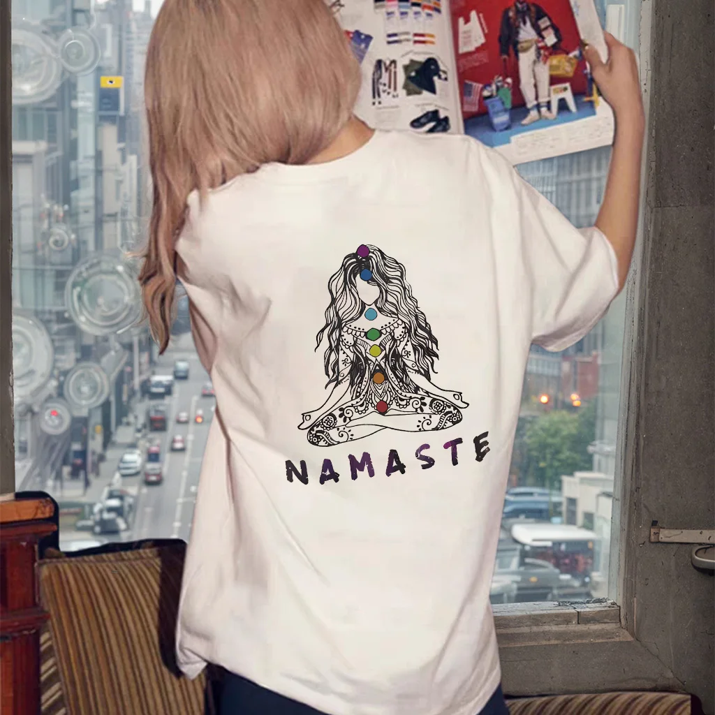 

Футболка для йоги и медитации с застежкой на руки, рубашка с надписью «NAMASTE», модный удобный женский топ из хлопка