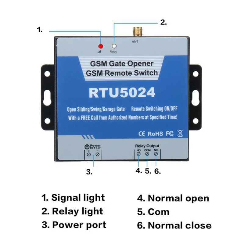 RTU5024 GSM Gate Opener Relay Switch Wireless Remote Control Door Access Long Antenna 850/900/1800/1900Mhz
