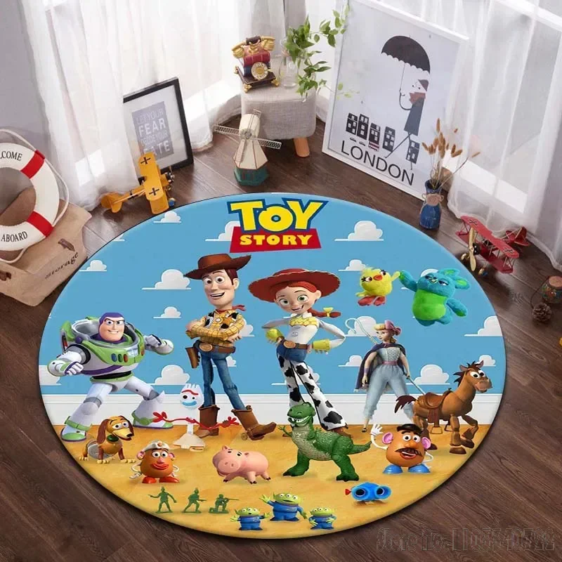 Karpet bulat 80cm, karpet kursi kartun Disney Toy Story, keset lantai anti selip, permainan merangkak untuk dekorasi ruang tamu anak-anak