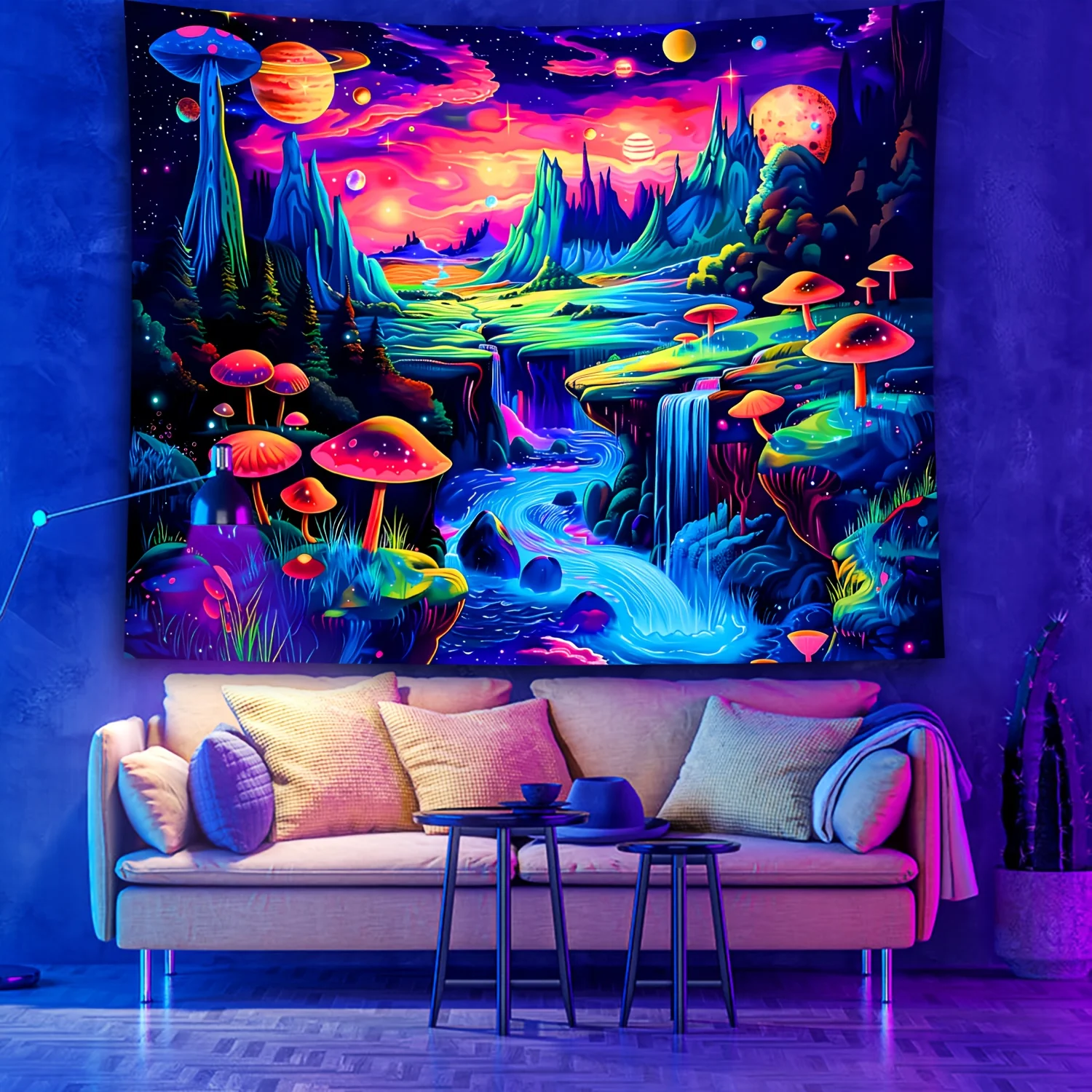 VIKAMA Cyber Psychedelic Neon Tapestry Fantasy Forest Planet