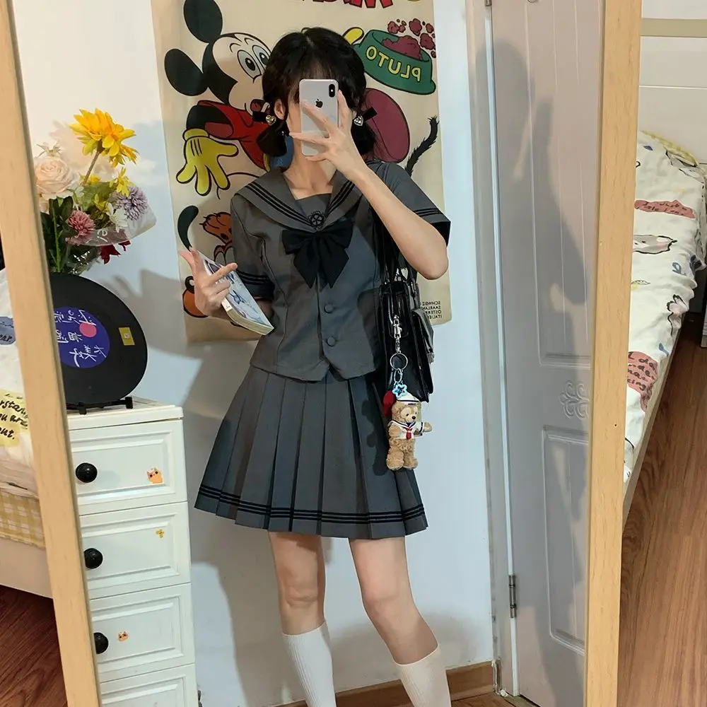 

Japan Genuine Jk Uniform Sailor Suit Genuine College Style Japanese School Supply Set Gray Three Books