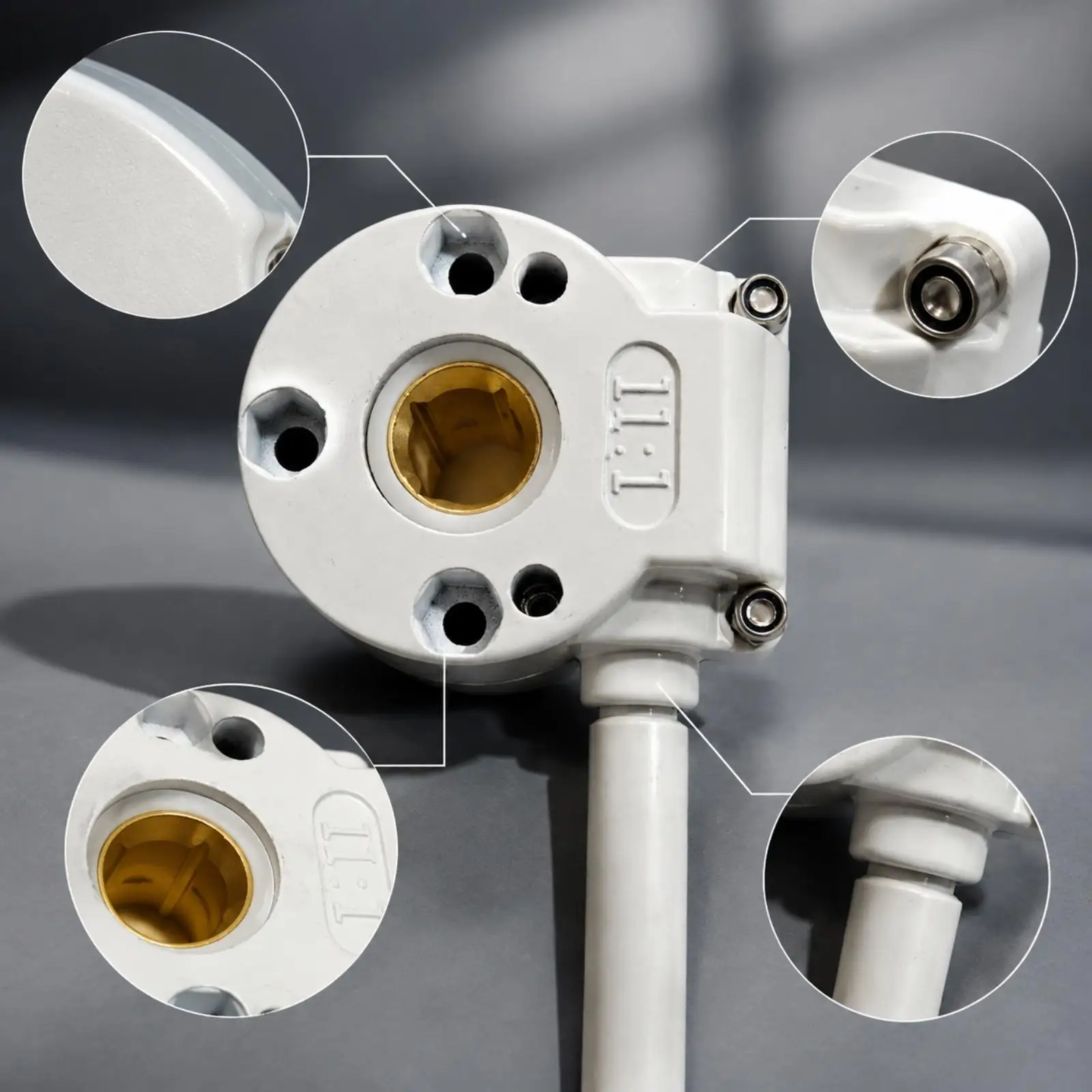 Manual Awning Drive Gearbox Replacement Part for Retractable Canopy Repair White Enclosed Housing with Multiple Fixing Holes