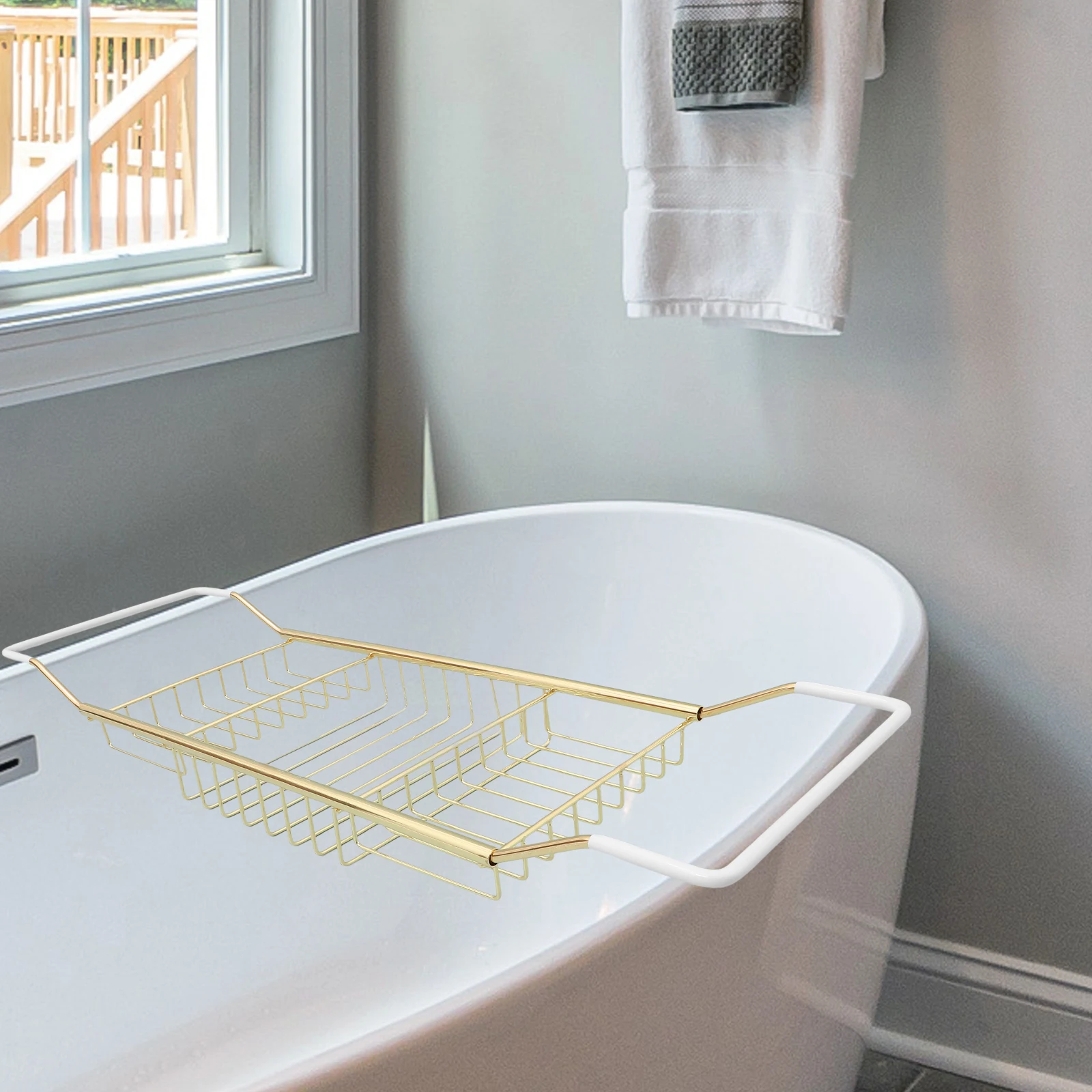 

Adjustable Anti-Slip Bath Tub Rack Stainless Steel Bathtub Tray Storage Holder Shower Stand Organizer Extendable Bathroom Shelf
