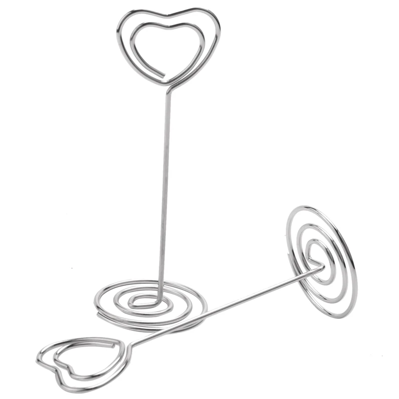 30 Pcs Card Holder Heart Shape Table Picture Stand Wire Tabletop Photo Holder Menu Clips For Wedding Party Number,Silver