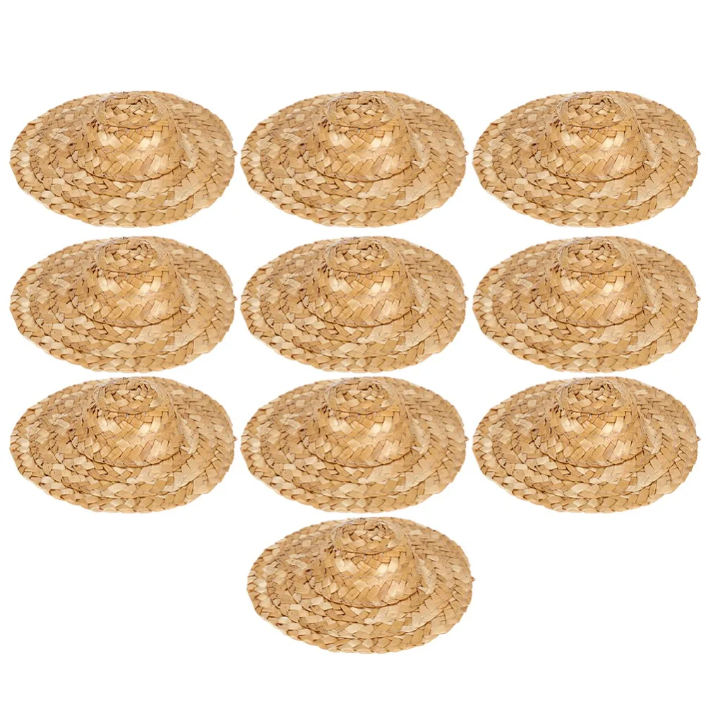 

10 шт. аксессуаров: мини-соломенная шляпа ручной работы, коричневая, для вечеринок и дней рождения