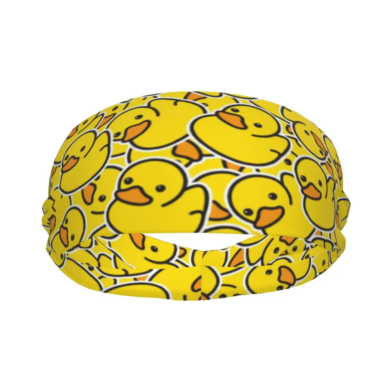 Cute Yellow Rubber Duck Print Sweatband Headband, Elastic Sweat Wicking Sports Head Wrap for Yoga Running