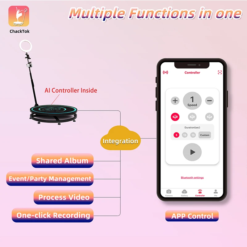CHACKTOK 360 Photo Booth Party Slow Rotating Spinning Camera 360 Degree Photobooth Automatic Video 360 Photo Booth