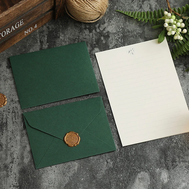 5pcs Envelopes for Invitations Wedding Business Postcards Gift Green Upscale Envelopes for Letters European Message Stationery