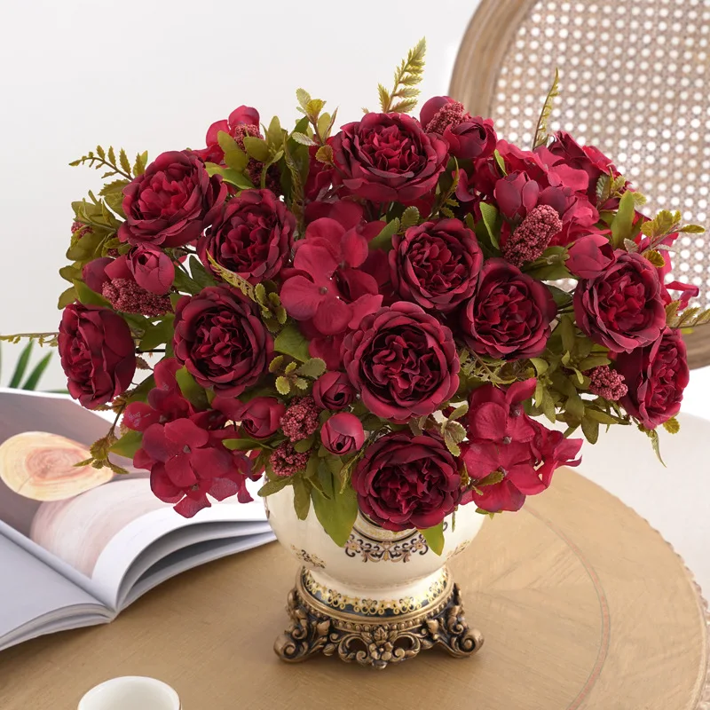 Guirlande de fleurs artificielles de noël, 1/3 pièces, Roses de jardin de mariage, photographies en arc, Bouquets de pivoines, décoration de salle de maison, hortensias en soie