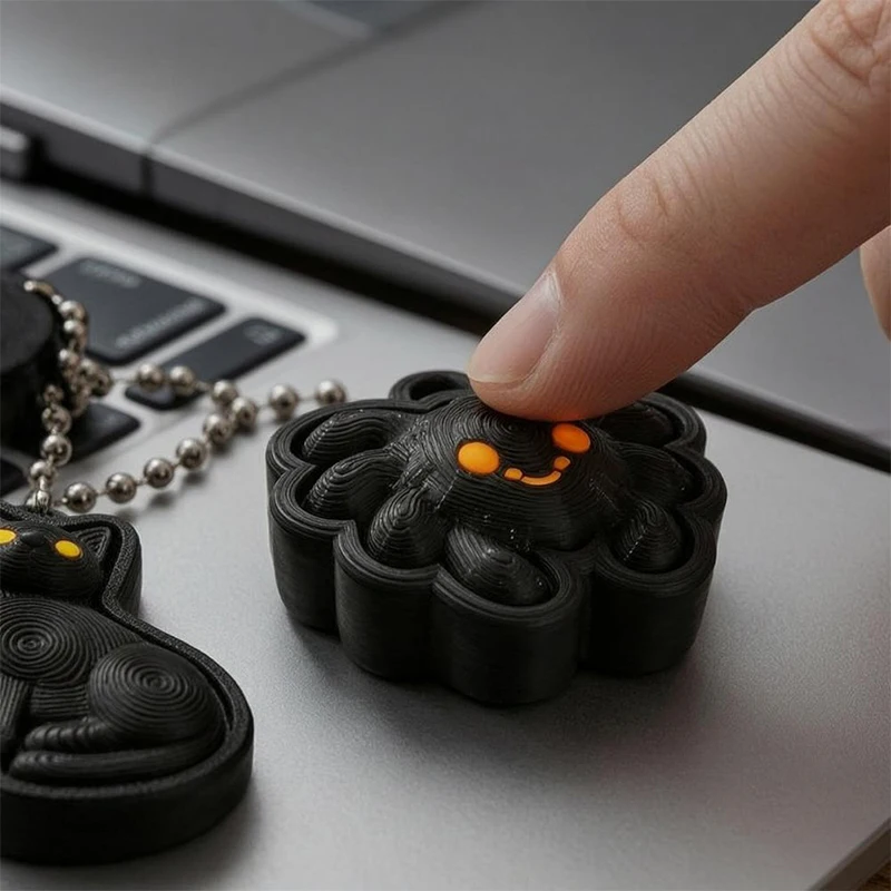 Halloween Press Fidget Keychain 3D Printed Black Cat Spider Shape Clicker Stress Relief Fidget Creative Anxiety Relief Pendant