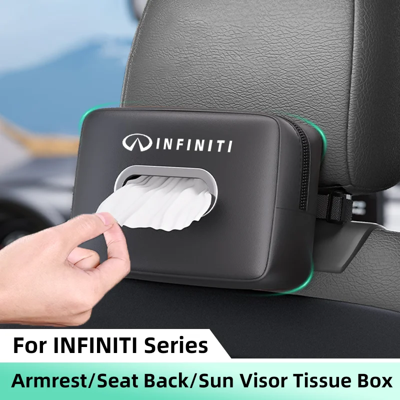 Car Tissue Box For Infiniti FX35 Q50 G37 Q30 ESQ QX50 QX60 QX70 Car Seat Back Paper Bag Hanging Sun Visor Armrest Box Tissue Bag