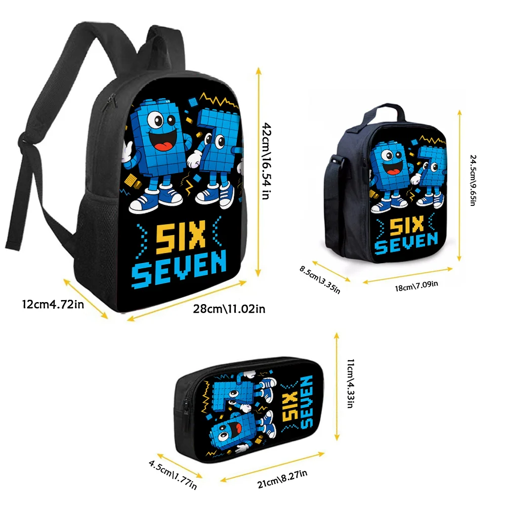 3pcs Cartoon Number 67 Pattern Backpack Set Lightweight Large Capacity School Bag Travel Bag with Shoulder Bag Pencil Bags Gift