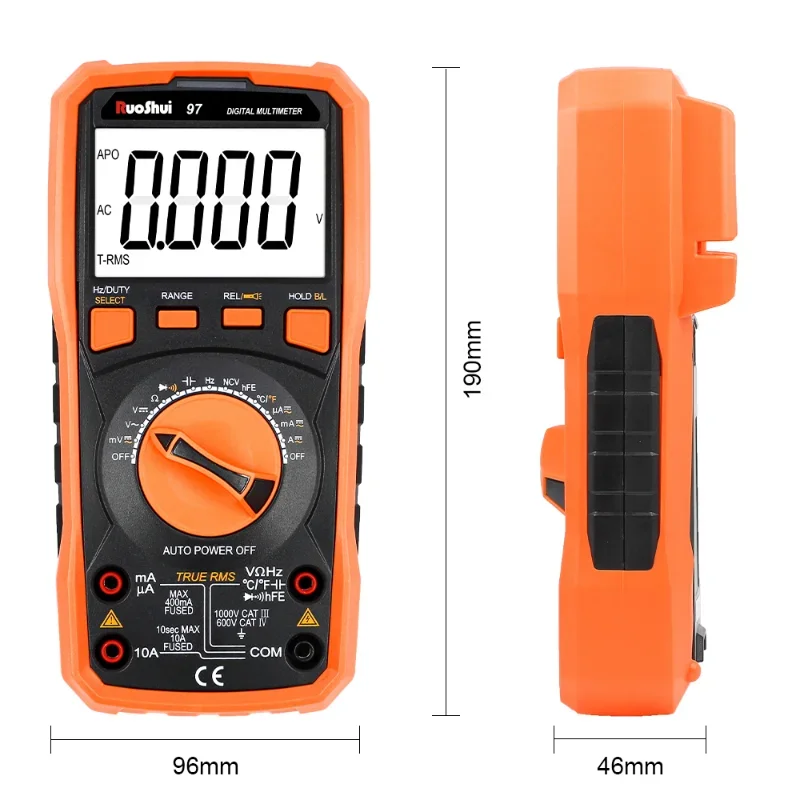 RuoShui 97 MULTIMETER Auto Range Professional Intelligent Data Hold OHM NCV Tester Ac Voltage Meter Ammeter Flashlight Tranistor