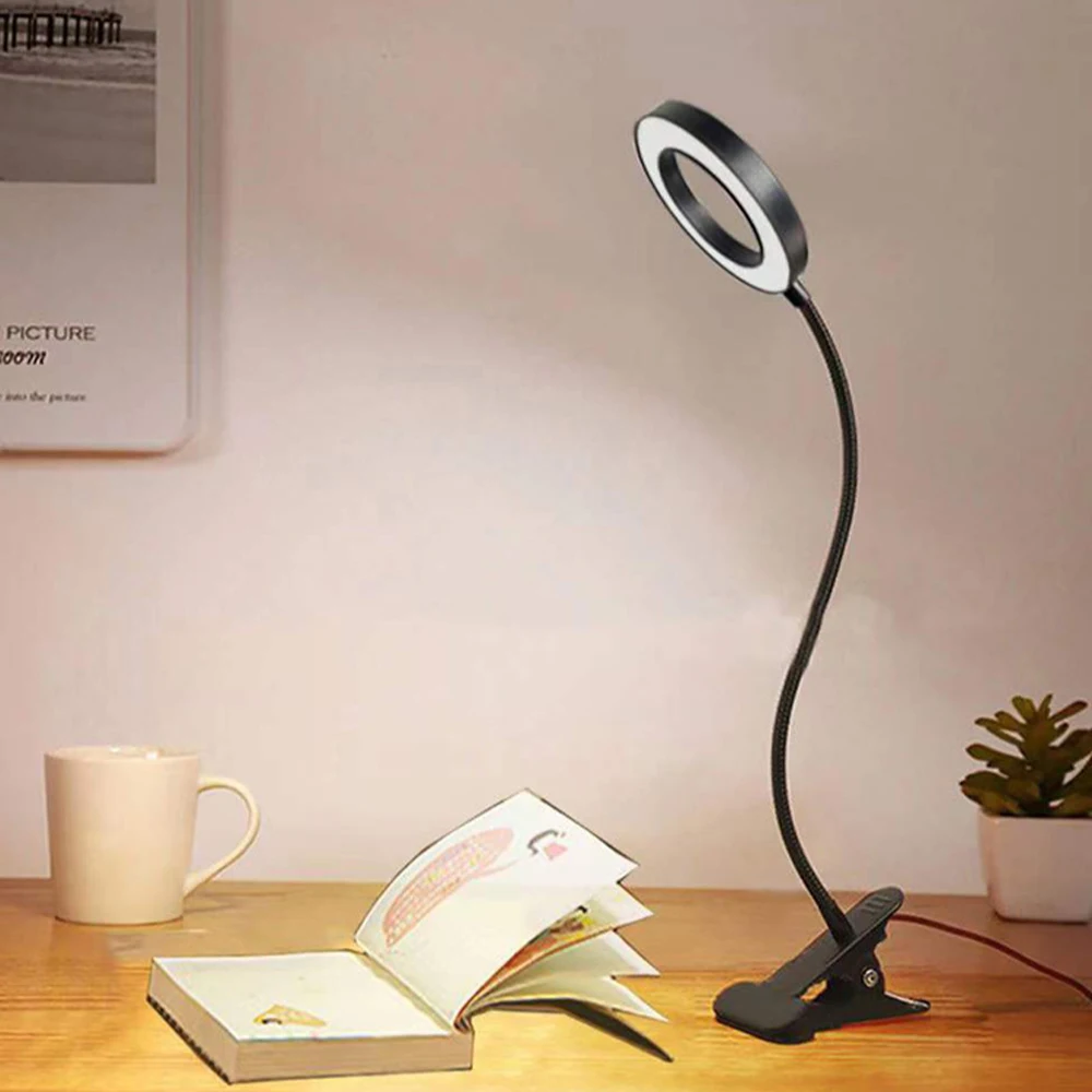 Luz LED ajustable con Clip, lámpara de escritorio USB, protección ocular, luces de lectura, atenuación, luces nocturnas, Flexible, Clip fácil