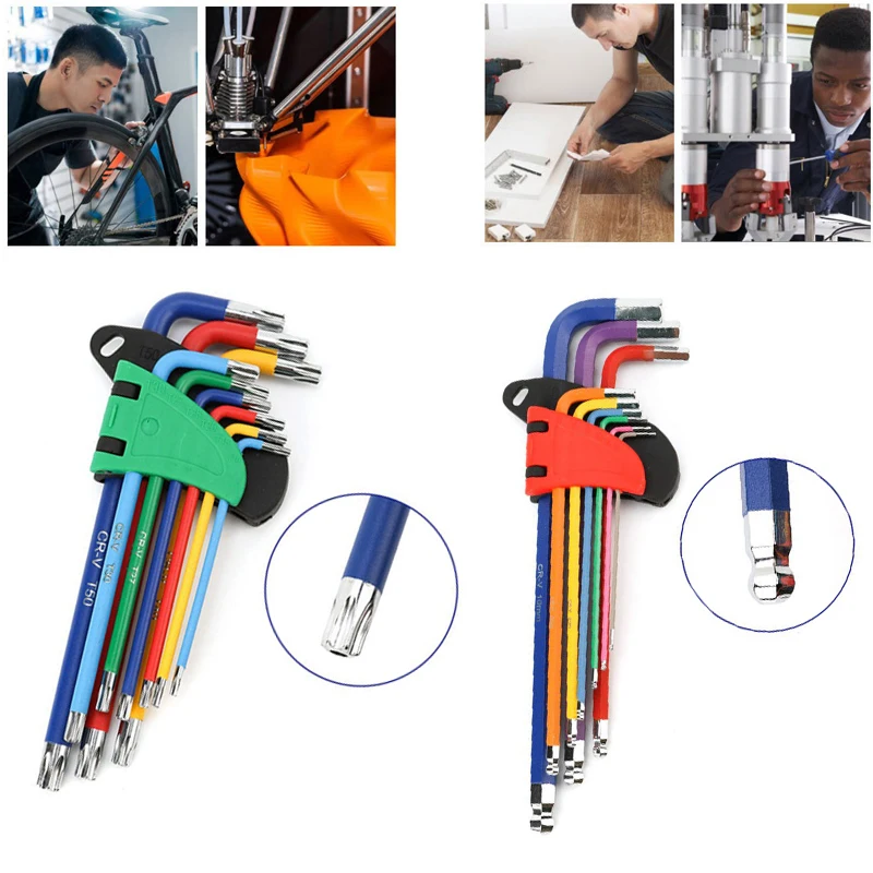Conjunto Chave Allen para Reparação de Bicicletas Kit Chave l Parafuso Hexagonal Braço Longo 1.5 mm a 10 mm Chave Sextavada Ferramentas Manuais Pcs