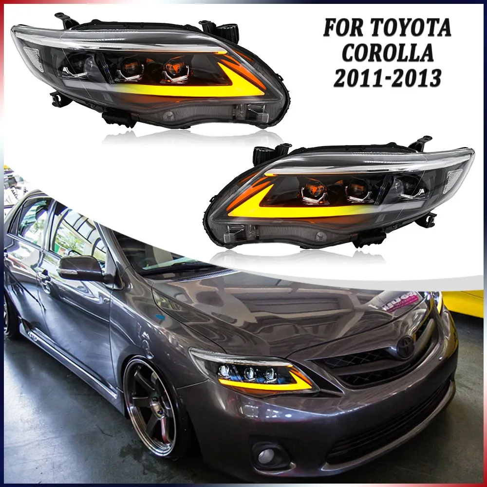 

2 шт. полностью светодиодные фары в сборе для Toyota Corolla 4-дверные 2011-2013, указатели поворота, передние фары, аксессуары для фар DRL
