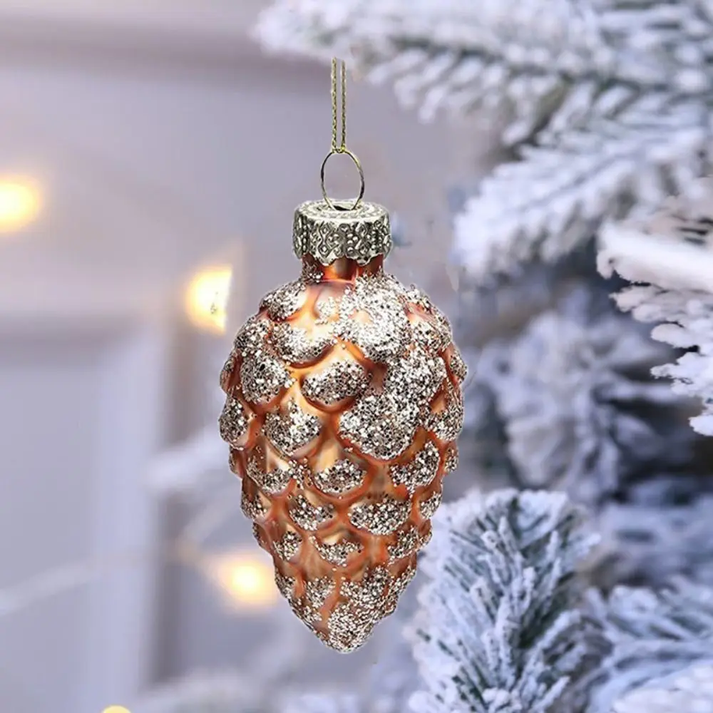 5pcs Glass Pinecone Hanging Ornaments Shiny Sequin Coating Glitter Christmas Tree Pinecone Pendants Hangable