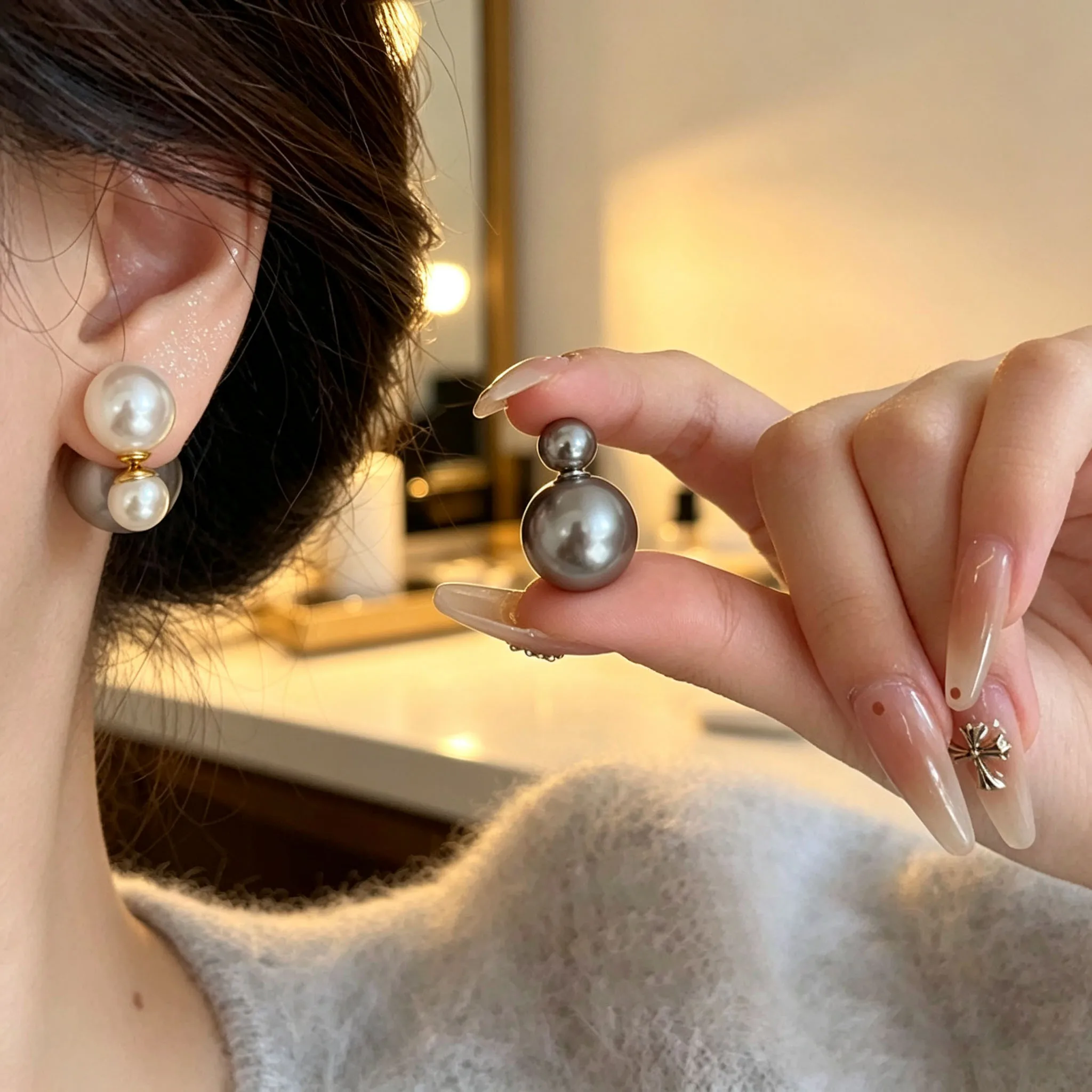 Beliebte 925 Sterling Silber Perlenohrringe für Damen Vielseitige Elegante Ohrstecker Feiner Schmuck Accessoires Geschenk – Detail 4