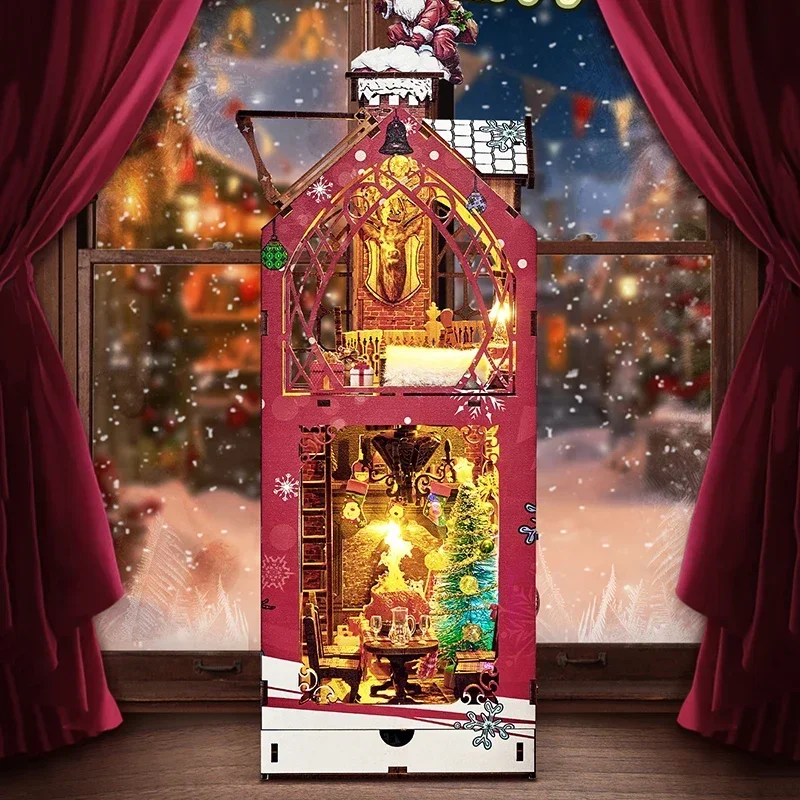 

Christmas DIY Songs Of Snowy Night Miniature Model Kits Wooden Book Nook Shelf Insert Kit Bookshelf Bookend