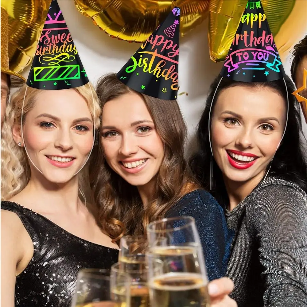 

12pcs Colorful Scratch Painting Paper Hat Festival Blessing Graffiti Birthday Hat Foldable Triangular Hats Children/Adults