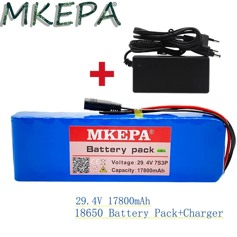 7S3P 29.4V 17.8Ah Li-ion Battery Pack with 20A Balanced BMS for Electric Bicycle Scooter Power Wheelchair +2A Charger