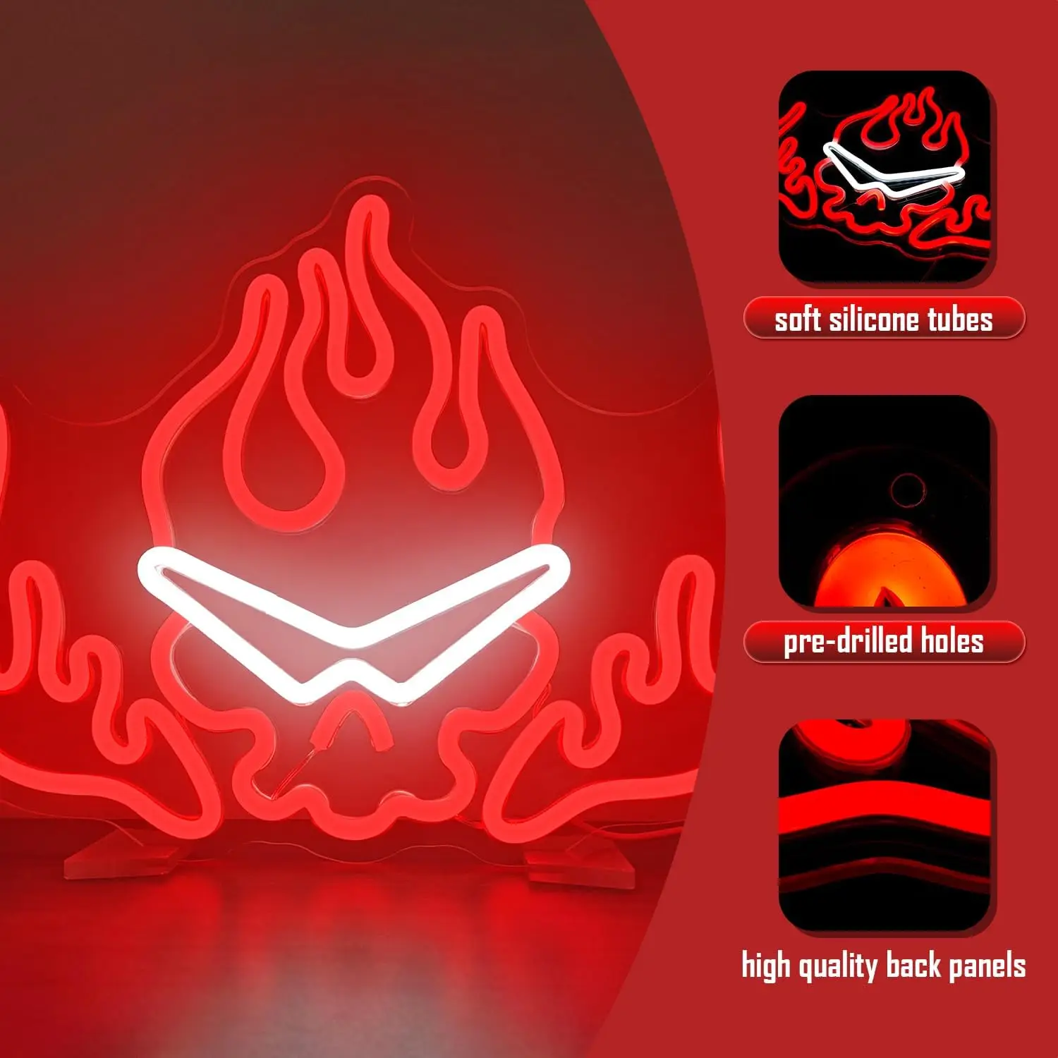 Letrero de neón de calavera llameante, luz de neón LED regulable por USB para dormitorio, hombre, cueva, sala de juegos, fiesta, decoración del hogar, regalo de cumpleaños y Navidad