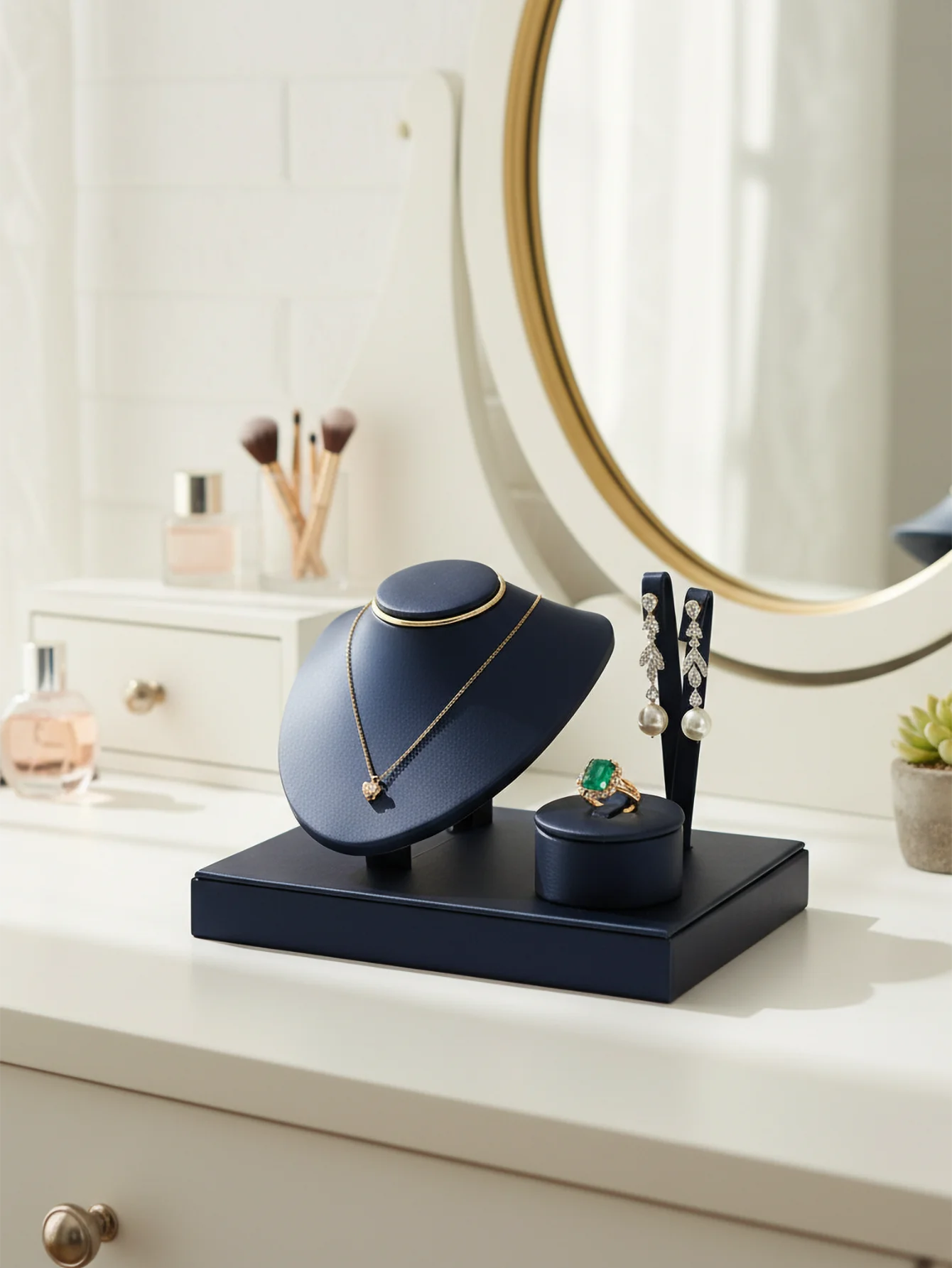 1-Pack PU Leather Jewelry Display Stand, Partitioned Storage, Storage Tray, Ring Earring Display Stand, Jewelry Counter Display